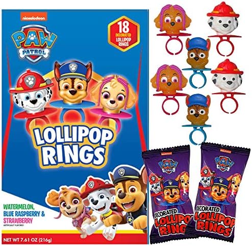 Paw Patrol Decorated Themed Lollipop Rings, 18 Pieces