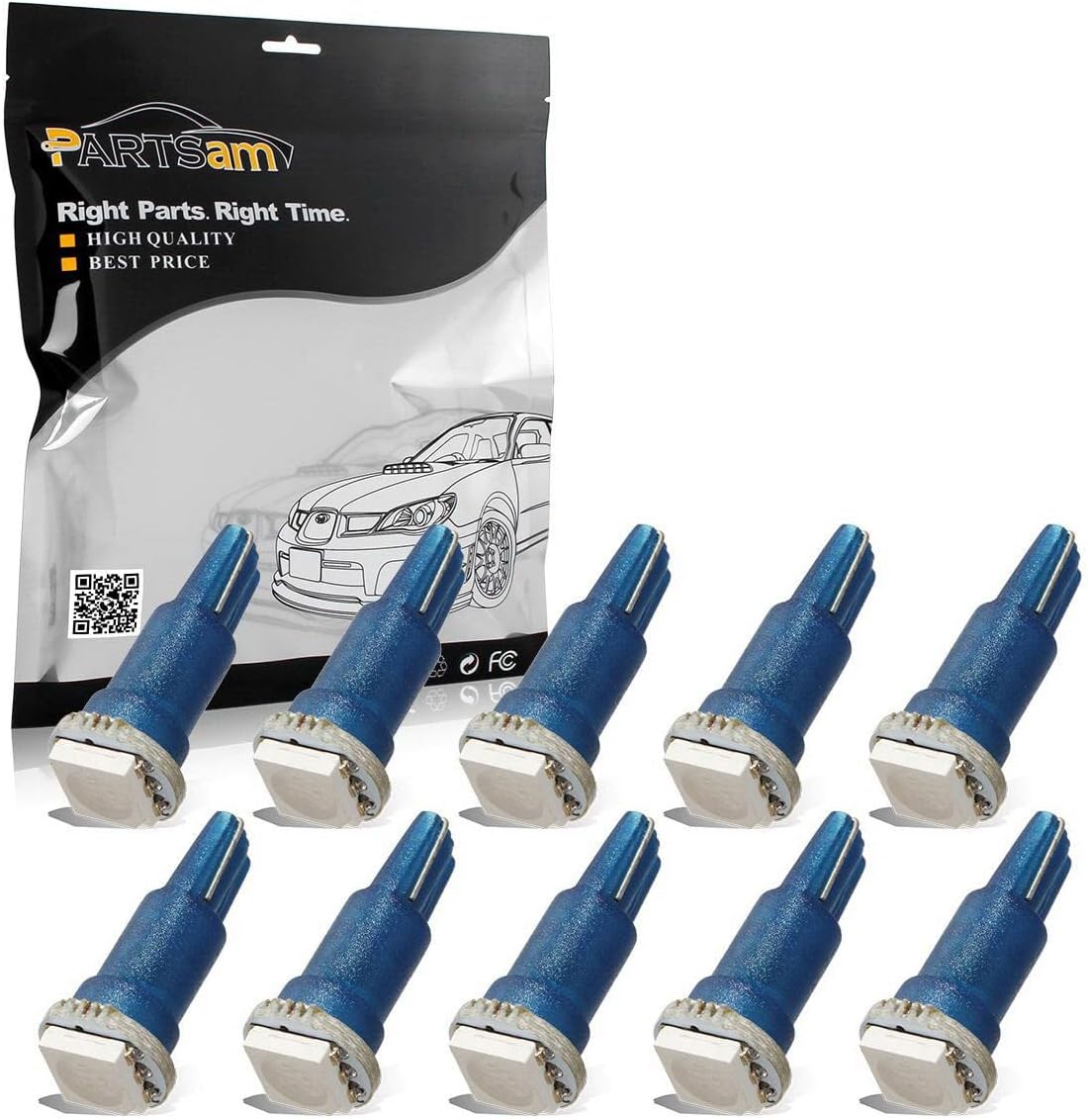 Partsam T5 74 LED Bulbs Blue 6000K, 73 37 2721 T5 Wedge LED Dash Light Bulb Canbus Error Free for Dashboard Instrument Panel Gauge Cluster Indicator Light, 10Pcs