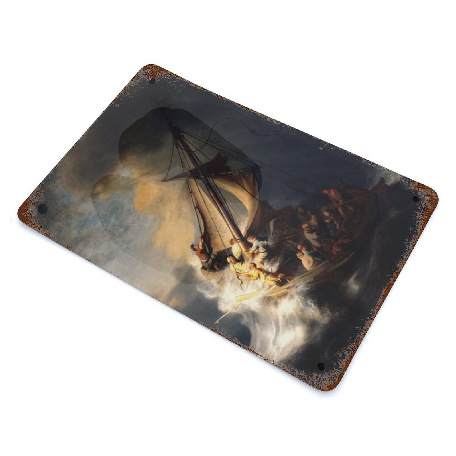 Distressed Metal Wall Sign Christ in The Storm 11.8"x7.9", Vintage Wall Decor for Garage, Bar And Workshop Decor