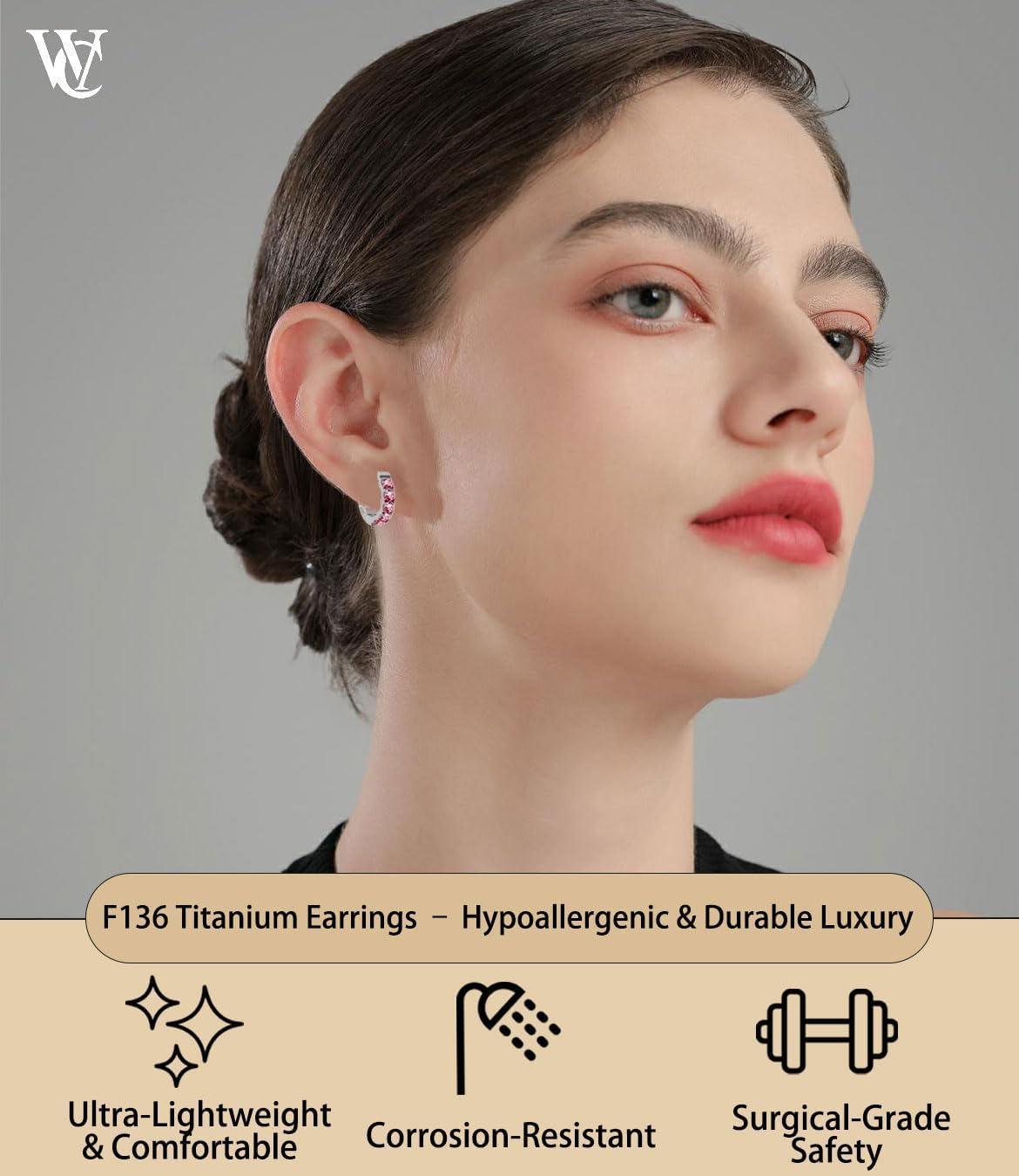 WIC titanium alloy F136 colored Moissanite diamond implanted ear piercing straight needle and flat needle earrings