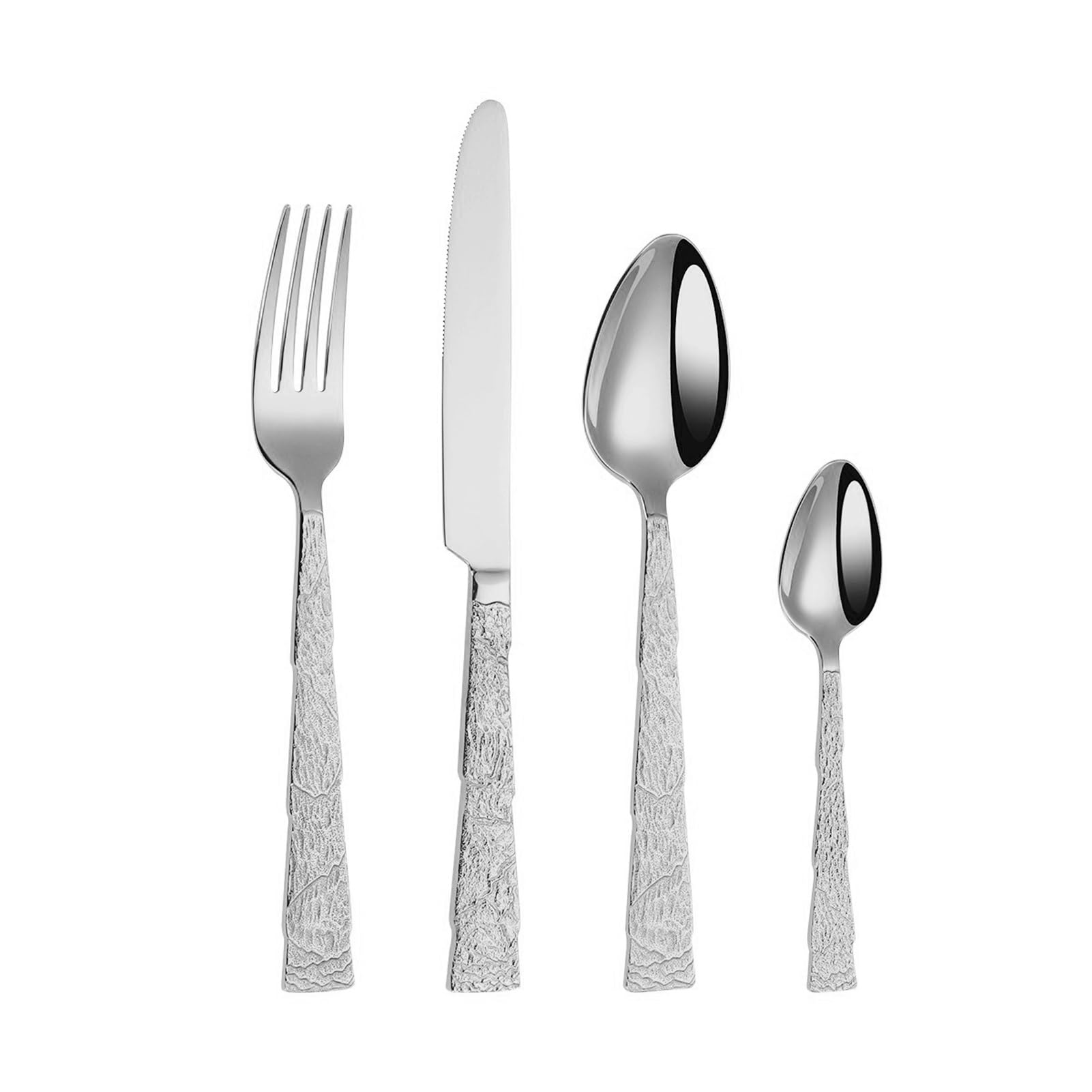 Besteckset Besteck Set 18/10 Edelstahl, Griff Mit Geschnitztem Design, Inklusive Messer Gabel Löffel, Elegant Langlebig Geschirr Für Haus, Hotel, Restaurant, Neues Haus (Silber Set A,16pcs)