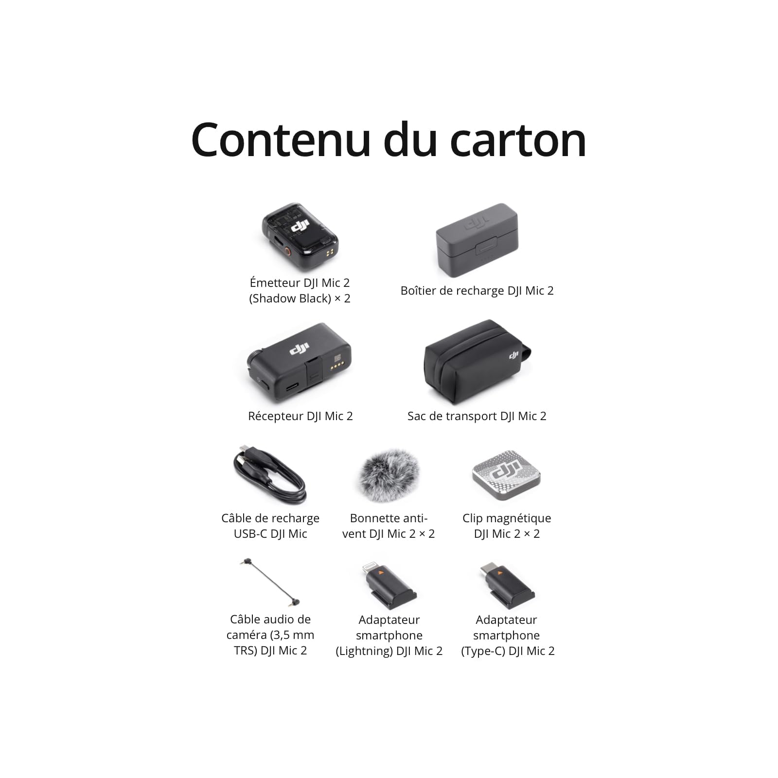 DJI Mic 2 (2 TX + 1 RX + Boîtier de Recharge), Micro sans Fil Tout-en-Un, Réduction Intel. du Bruit, Enregistrement Interne 32 Bits à Virgule Flottante, Portée de 250 m