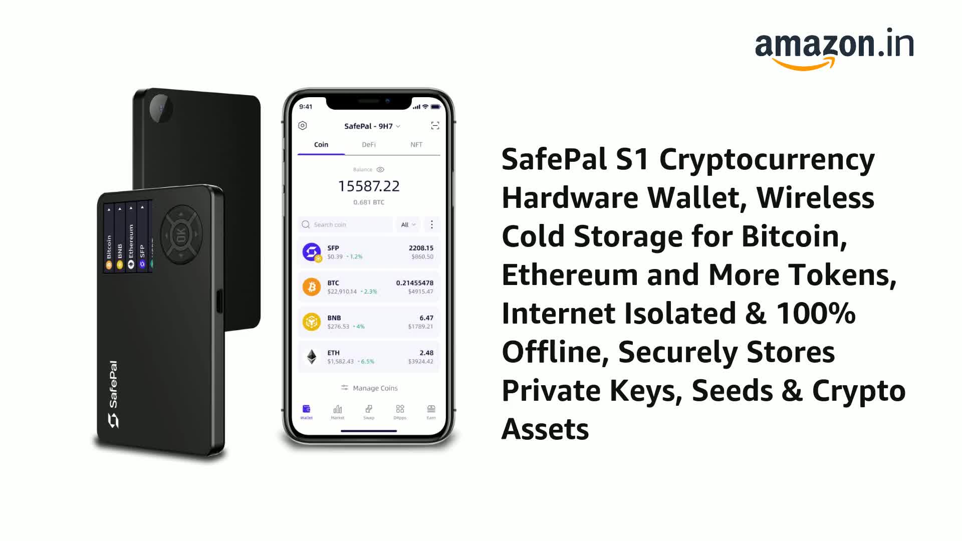 SFP SafePal S1 Cryptocurrency Hardware Wallet, Wireless Cold Storage For  Bitcoin, Ethereum & More Tokens, Internet Isolated & 100% Offline, Securely  Stores Private Keys, Seeds & Crypto Assets (Black) : Amazon.in: Electronics