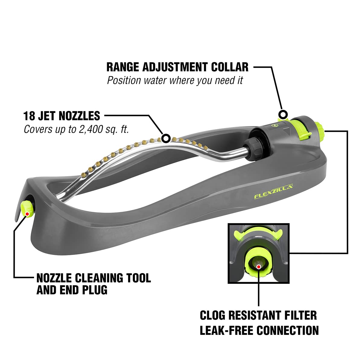 Flexzilla Irrigatore oscillante per prato, 2.400 mq, ZillaGreen