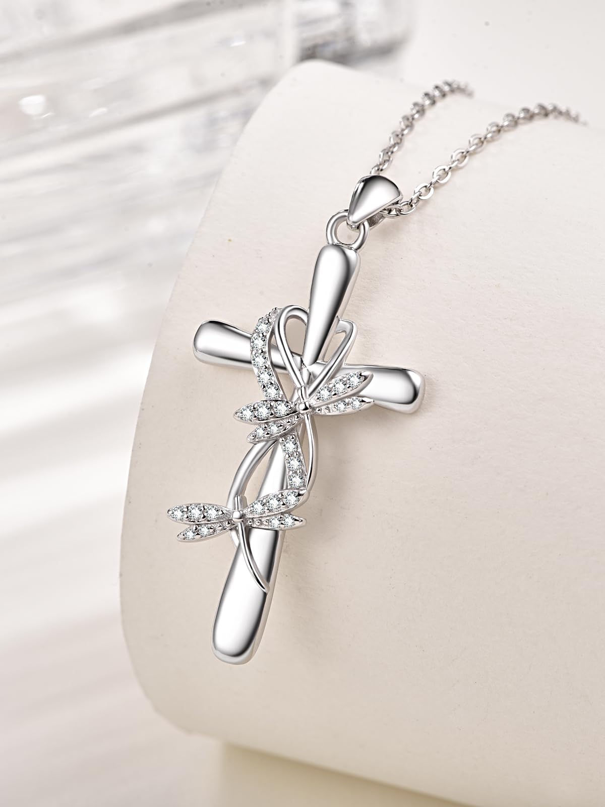 praymos Collana con croce in argento Sterling 925, per donne e ragazze, con pietra di luna turchese crocifisso, collana ispiratrice per donne, regalo per lei
