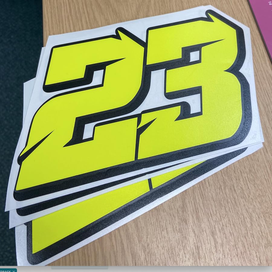 3 X Fluorescent Yellow Custom Racing Numbers - Vinyl Stickers/Decals