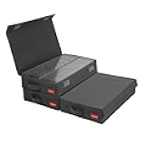 Stackable Cassette Tape Storage Box - Dust-proof Cassette Racks with Lid - Audio Cassette Holder Pack of 3- Holds 144 Cassette Cases - 16.34 x 9.25 x 3.4 Inches – Grey