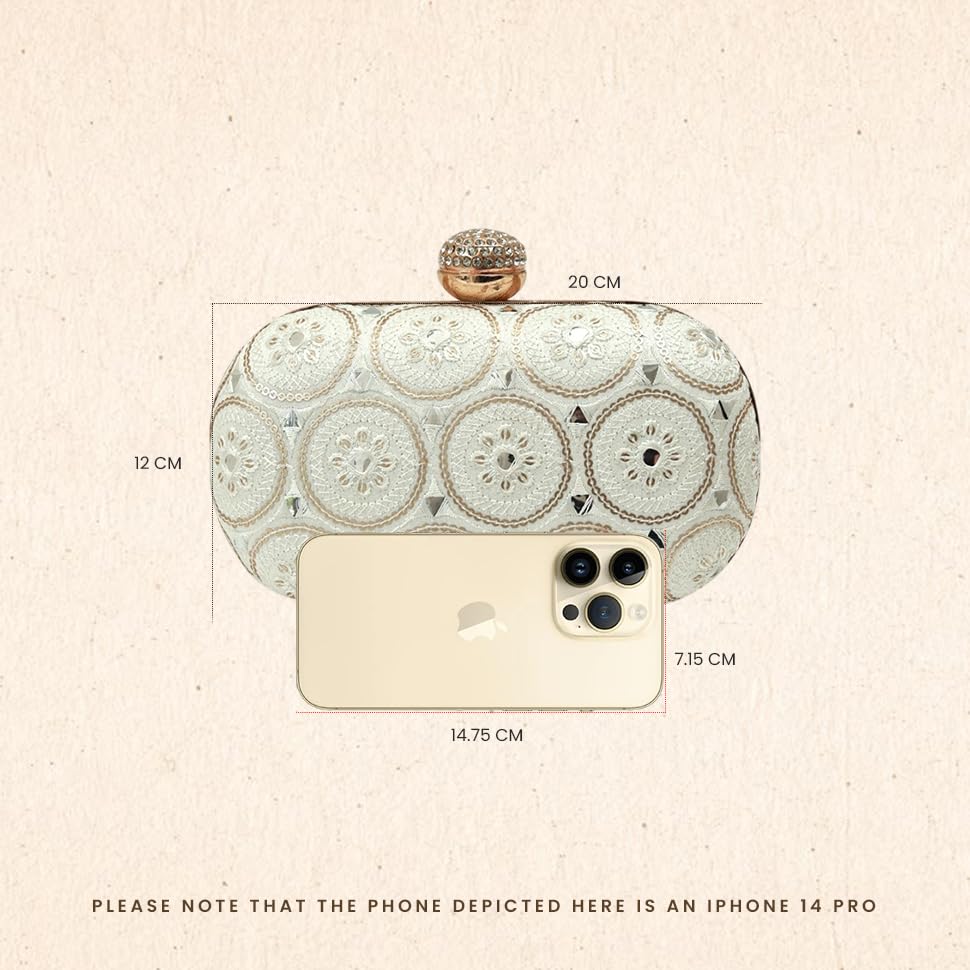 Image of THE TAN CLAN Inaara Oval Clutch for women Purses Luxury Evening Handbags for ladies with Detachable Handle