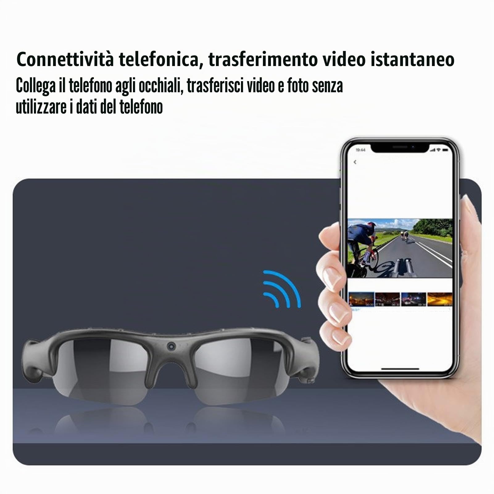 BuyWeek Occhiali per Fotocamera HD 1080P Lenti polarizzate Occhiali per Fotocamera Sportiva per attività all'aperto Ciclismo Supporto Viaggio Connettività del Telefono Cellulare