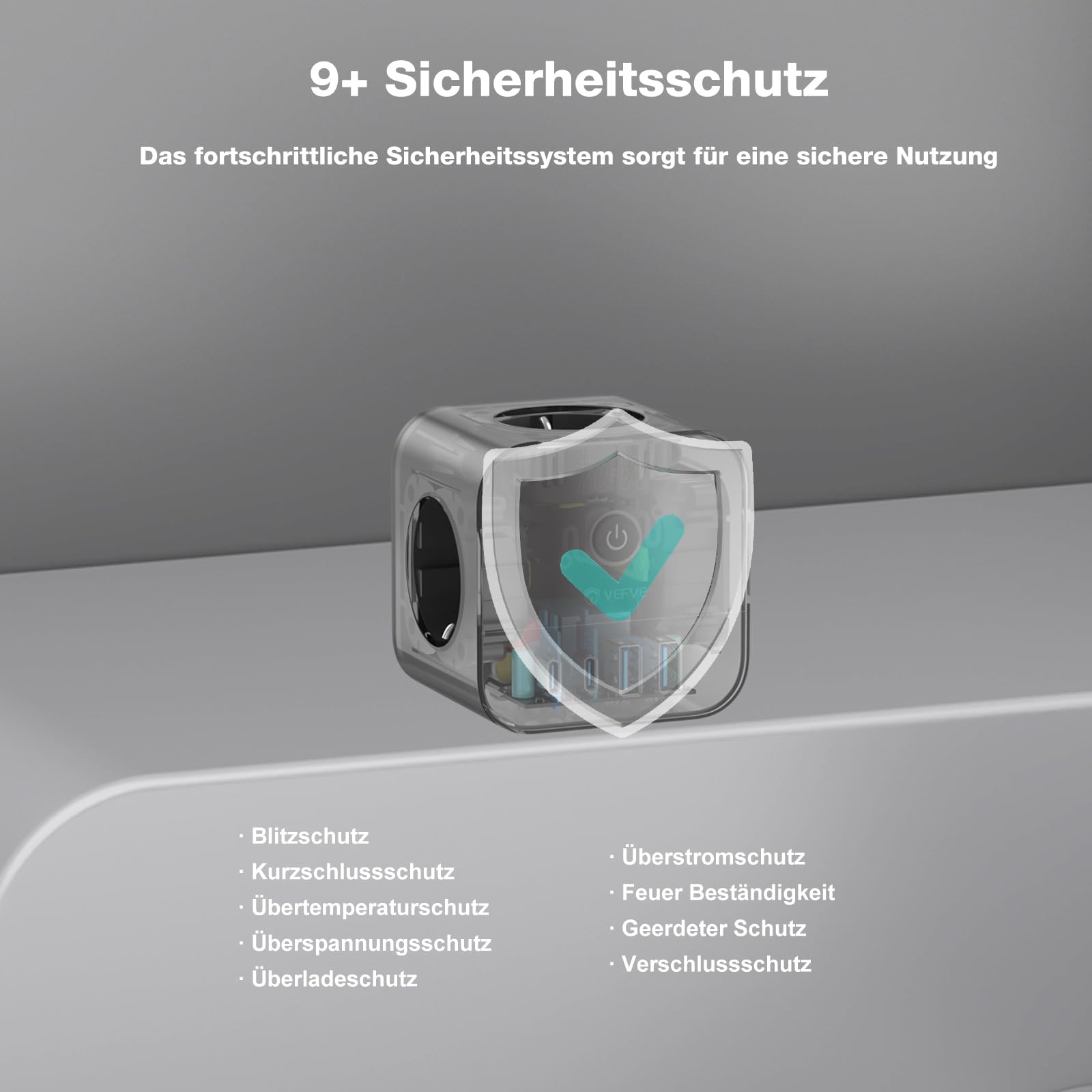 VEFVE Multiprise Cube 7 en 1 (Attention : Standard Allemand Schuko), Chargeur USB-C 70W GaN, 3 Prises (3680W) & 4 USB avec Interrupteur, Câble 3m, pour Laptops et Smartphones, Blanc