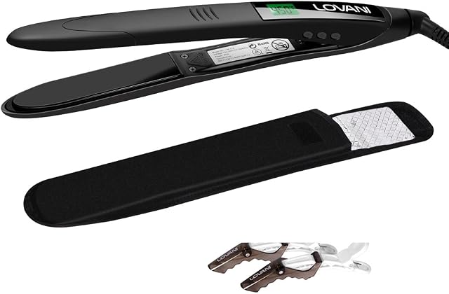 LOVANI Professional Flat Iron 450F LCD Display Salon Super Slim Hair Straightener with Heat Resistant Bag,2 Salon Clips Black
