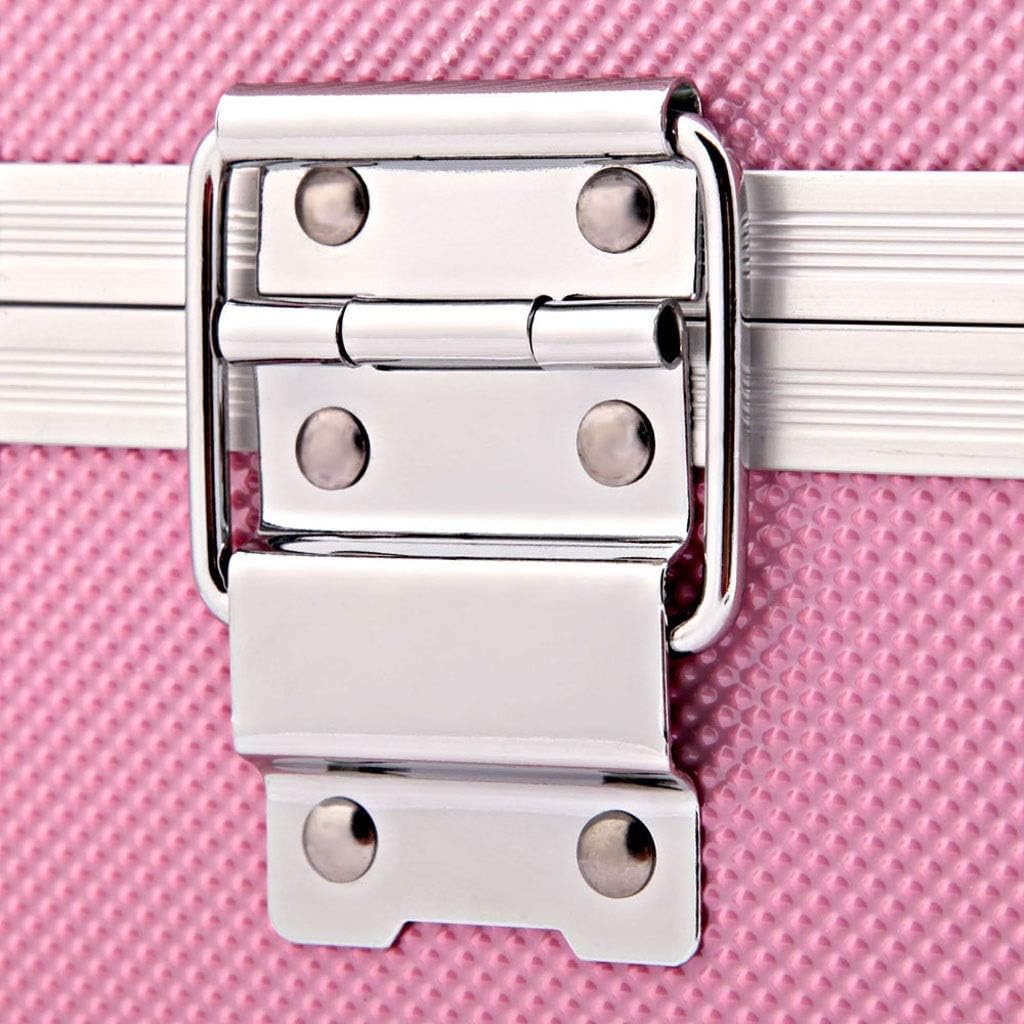 Aluminum Rolling Makeup Train Case, 4 in 1 Lockable Makeup Case Trolley Cosmetic Organizer, Multifunction Travel Storage Case, With 2 Wheels, Locks - Pink