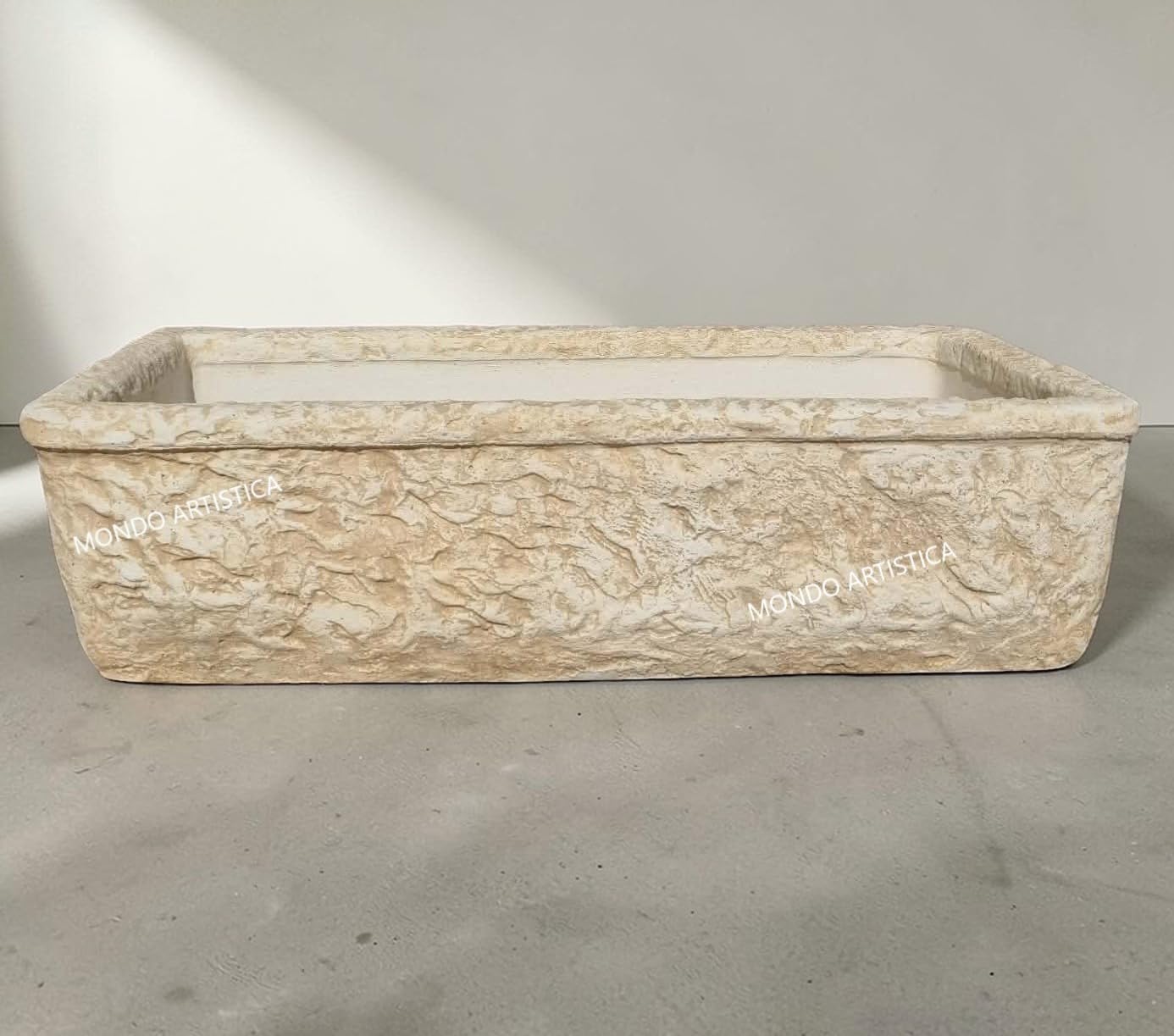 Lavandino, Lavabo, Pilozzo, Vasca Unica, Fontana Da Esterno, Per Giardino Altezza 22 cm, Larghezza 80x40 Cm, In Cemento Bianco E Polvere Di Marmo, Colore Sfumato Beige