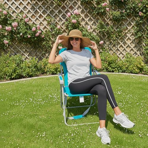 Image of #WEJOY Folding Beach Chair for Adults, Lightweight Beach Chair with Shoulder Straps, High Back Beach Chairs with Hard Armrest, Supports 300lbs for Beach Lawn Concert, Cyan (2Pack)