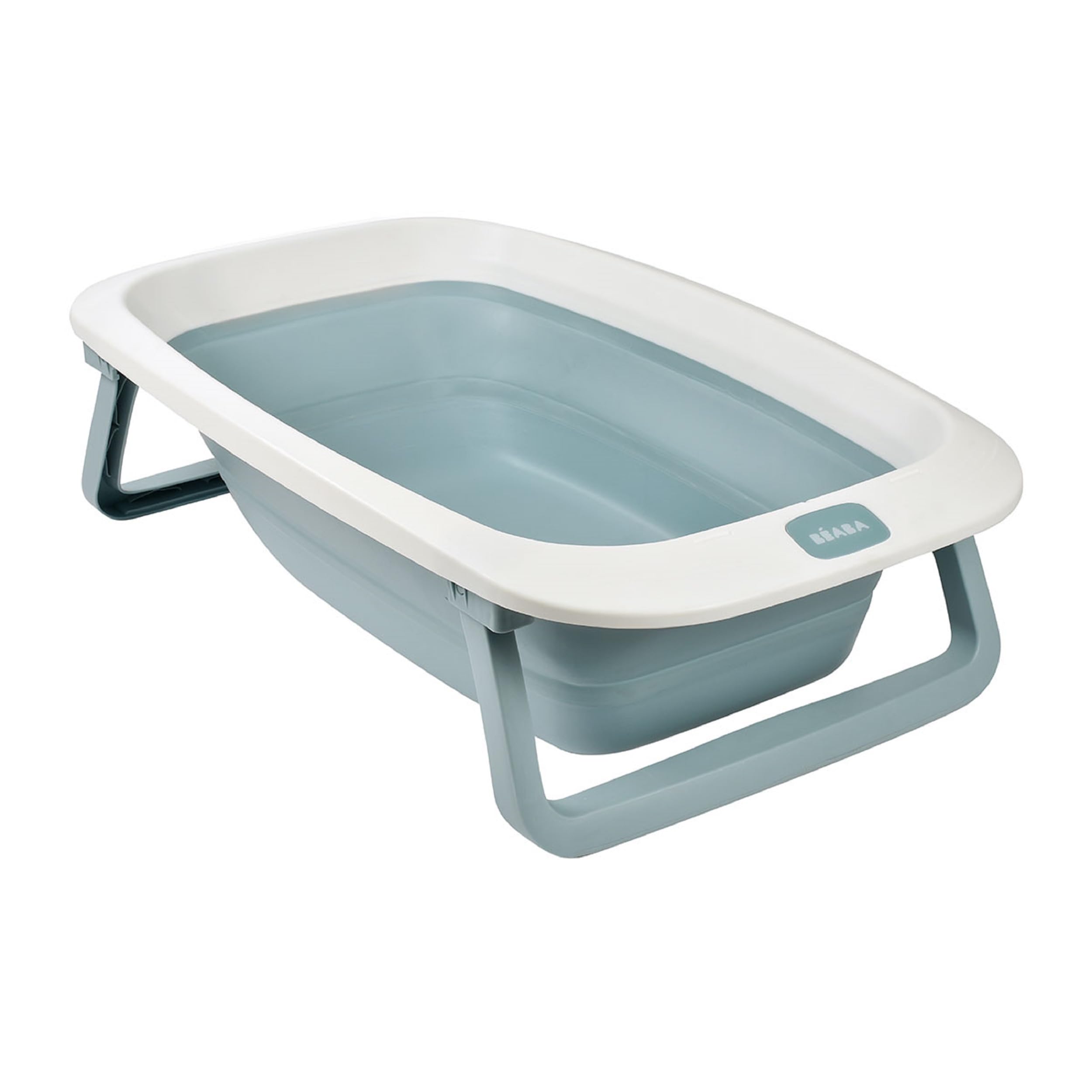 Beaba Eazy Pop Camélé' O Bath, Foldable Baby Bath Tub with Comfortable Seat, Compatible with Béaba Transatdo, Compact, Space-Saving Design with Drain Plug, 29L Capacity, Baltiblue