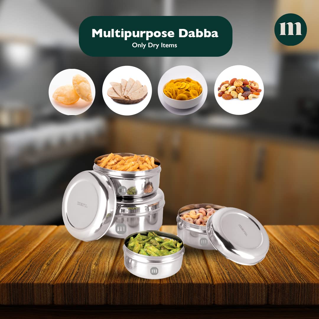 MARU Fridge Storage Containers Stainless Steel set of 4 ((250ml, 450ml, 600ml, 850ml) - Small Round Airtight Food Storage Container, Multipurpose Kitchen Boxes for Leftovers Food, Roti, Chapati & Atta - Image 4 thumbnail