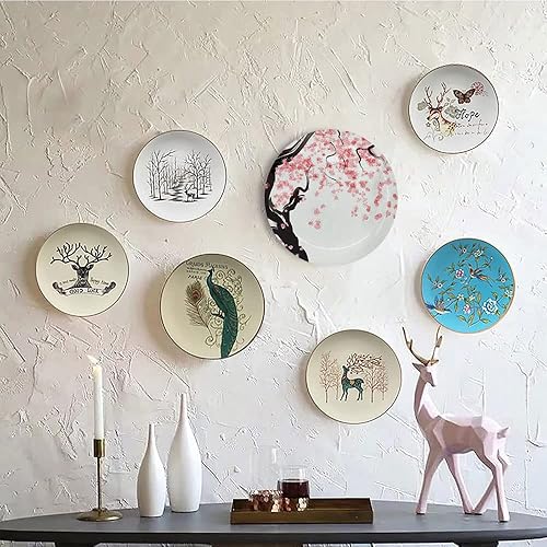 Miniatura 5 de Platos decorativos, adorno con estampado floral, flor de cerezo japonés en pintura de acuarela, 6 pulgadas, 1 plato con 1 soporte de exhibición,