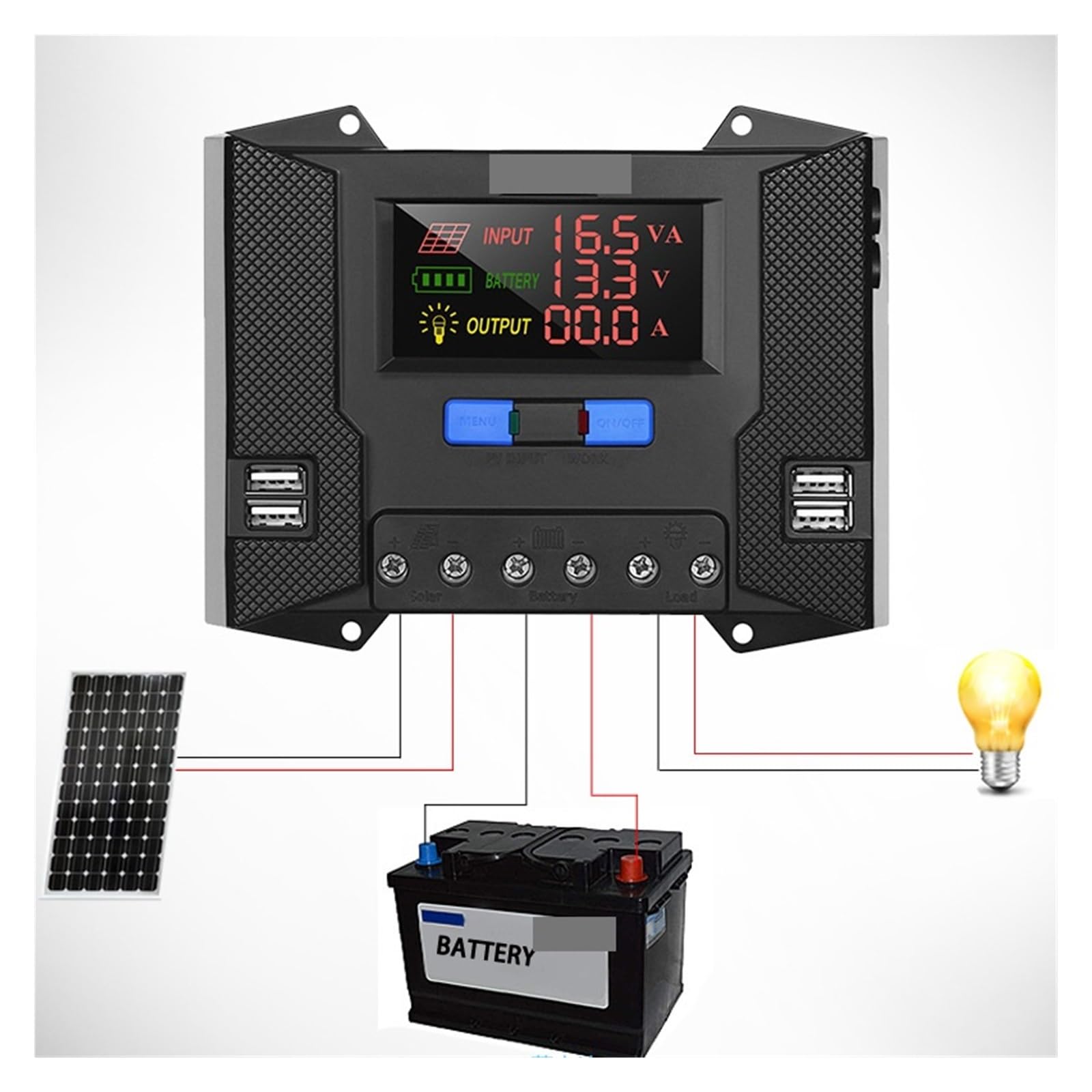 10A 20A 30A 40A regulator ładowania słonecznego 12V 24V PWM PV regulator ładowania regulator HD kolorowy ekran z 4 szt. portem USB(30A)