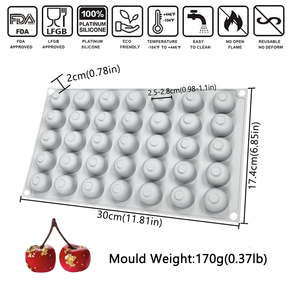 Silikonformen in Kirschform zum Backen von Mousse, Kuchen, 3D-Silikon-Backform für Süßigkeiten, Gebäck, Schokolade, Trüffel, Cupcakes, Gelee, Kekse, Pudding, Kuchendekoration, 1, Grau
