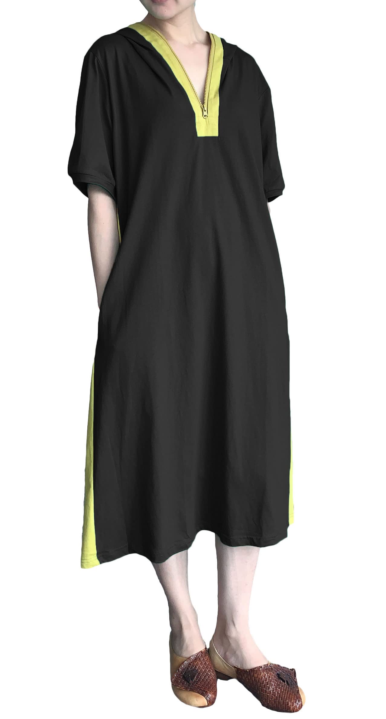 Mordenmiss Women's Baggy Dress Short Sleeve Midi Dresses Casual Pullover Hoodie