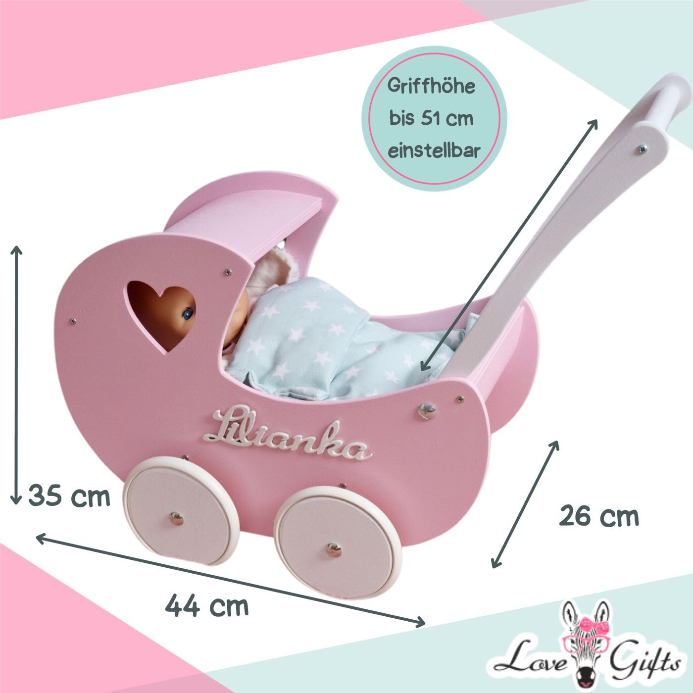 Love Gifts® Walker - Puppenwagen ab 1 Jahr | Lernlaufwagen für Kleinkinder | Lernlaufhilfe, Montessori-Spielzeug für Kleinkinder, Farbe Rosa