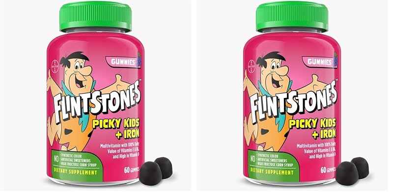 Flintstones Vitamins Multivitamínico em Gomas com Ferro, Vitaminas C, D, E e B6, Sabor Uva, 120 gomas