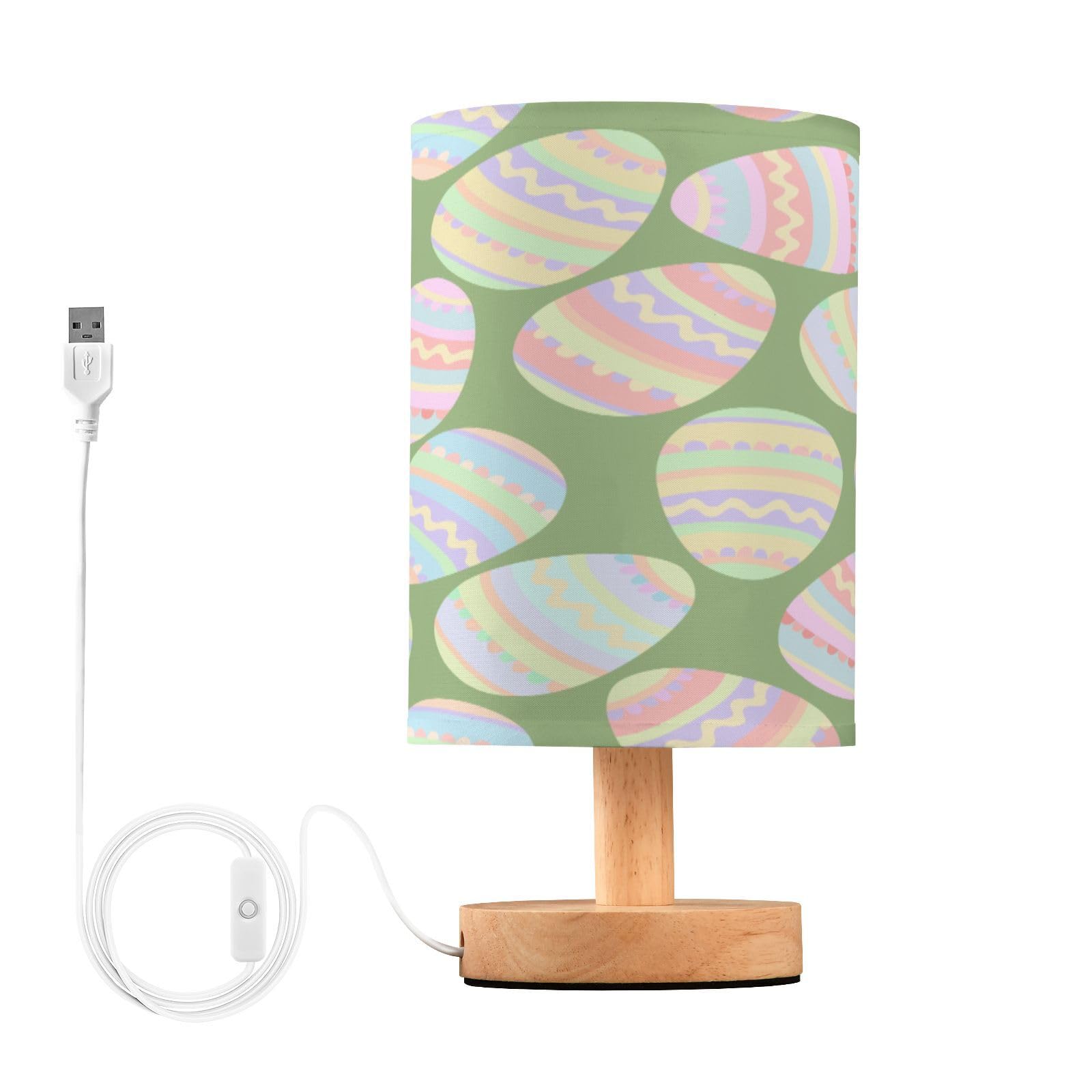 SDMKA Easter Eggs Green Bedside Table Lamp for Bedroom, Minimalist Nightstand Lamp with Round Fabric Shade for Living Room, Office, No Bulb Required