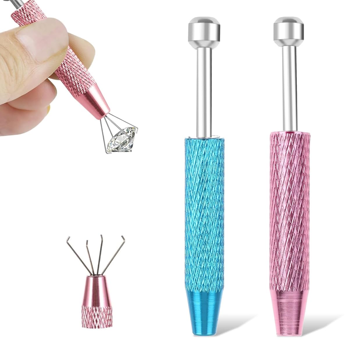SANNIDHI® 2 Pcs Piercing Ball Grabber Tool, Piercing Changing Tools 4-Claw Pick Up Piercing Ball Holder, Gem Tweezers Piercing Jewelry for Jewelry Craft Small Parts Pickup(Blue+Pink)-Multicolor-image-3