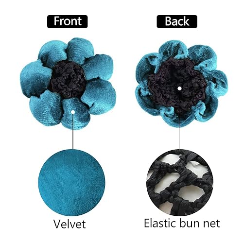 Miniatura 2 de 4 piezas de redecillas para el cabello en color azul marino, verde azulado, café, tela y accesorios de red de ganchillo para mujeres y niñas,