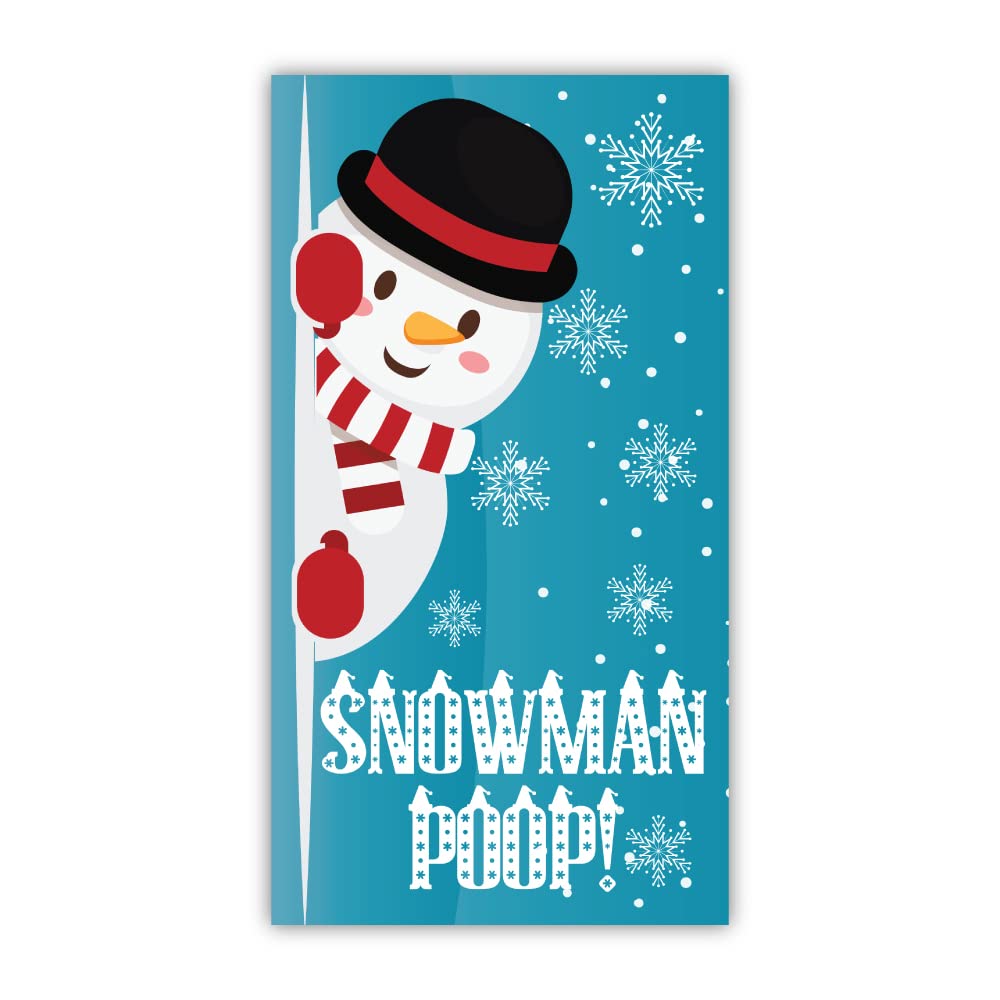 Pack of 24 Snowman Poop Stickers (64 mm x 33.8 mm) Xmas Chocolate Stickers for Party Bags, Crafts and Sweet Cones Papa Prints®
