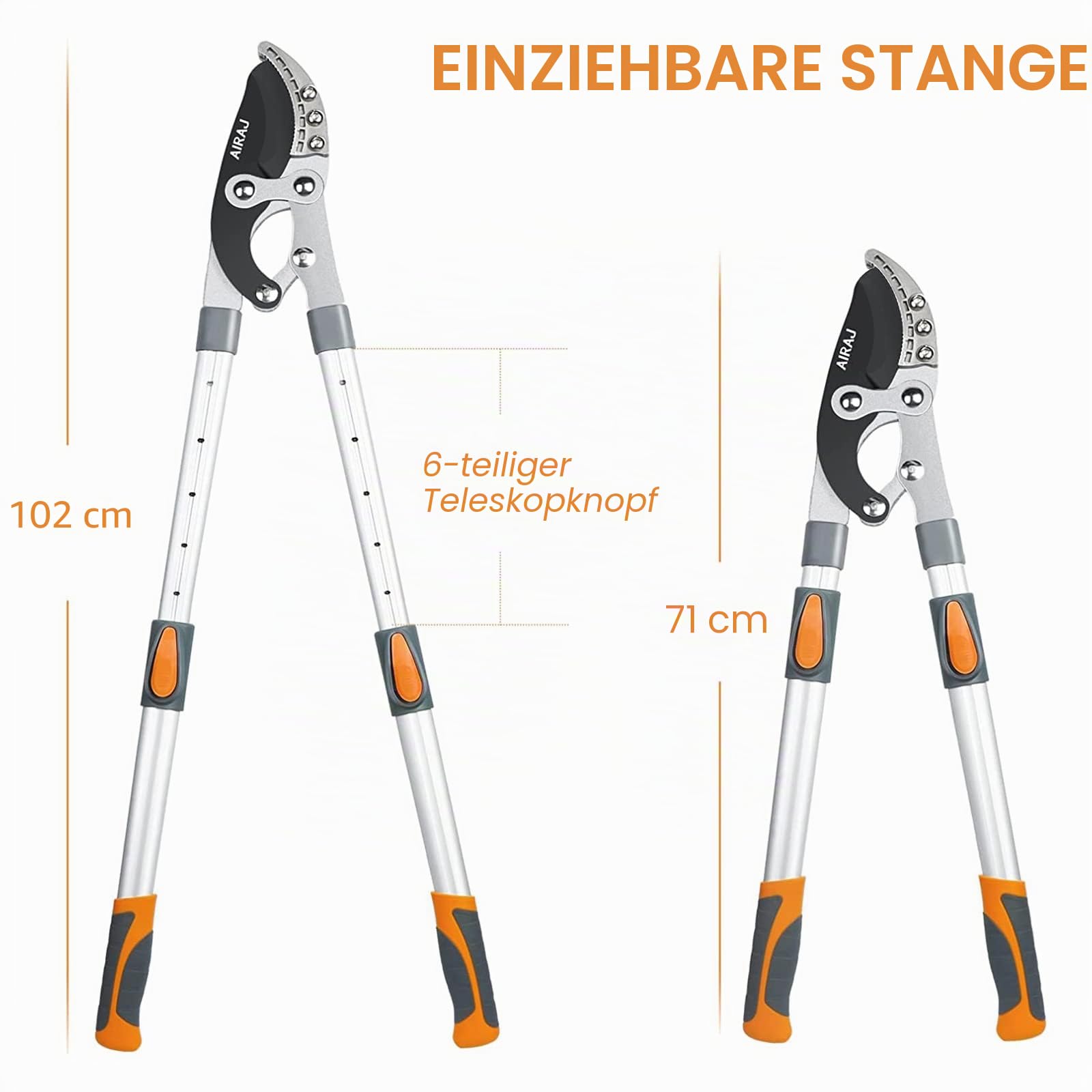 AIRAJ Teleskop-Astschere 70–103 cm SK-5-Stahlklinge Teflonbeschichtung sechsfach verstellbarer Griff