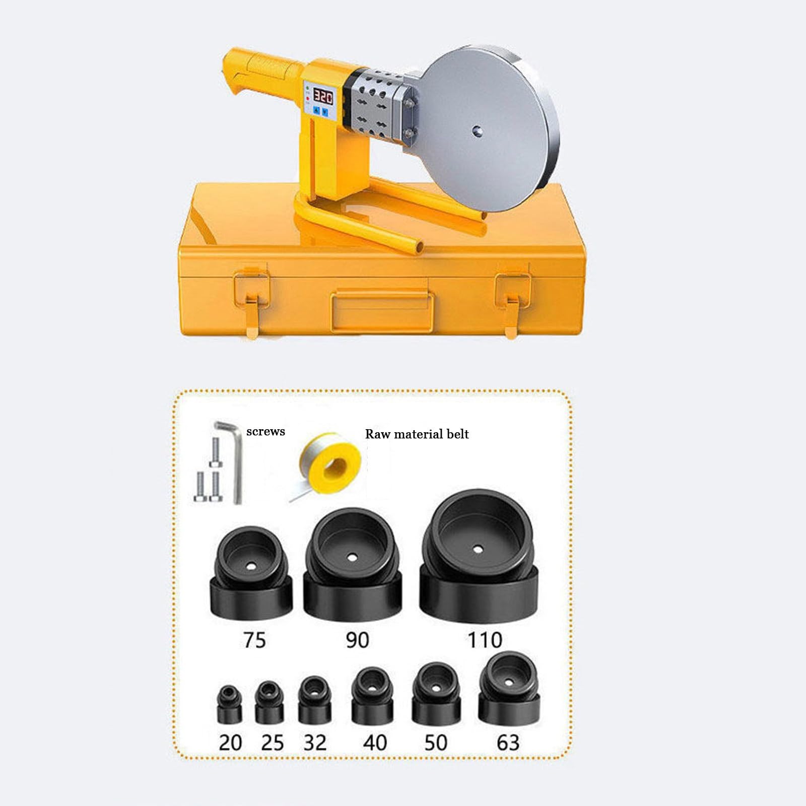 Rohrschmelzschweißer, Kunststoff-Schweißgerät, mit Box, 3 Stück, 9 Stück Matrixkopf - zum Schweißen, ppr/pe/pp-Kupferrohre (Farbe : 9 Köpfe)