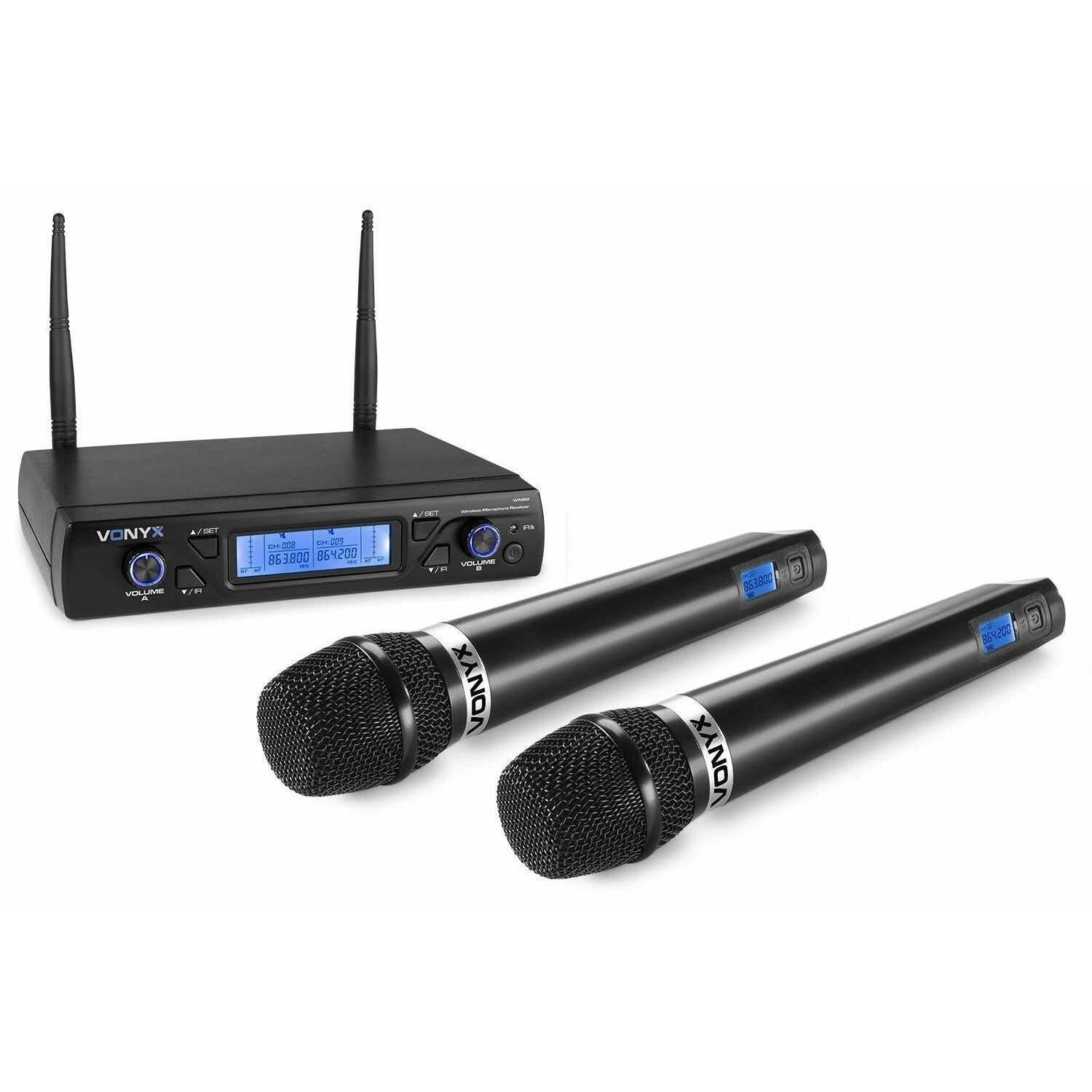 Vonyx WM62 2 kabellose Mikrofone und Empfänger - 16 UHF-Kanäle