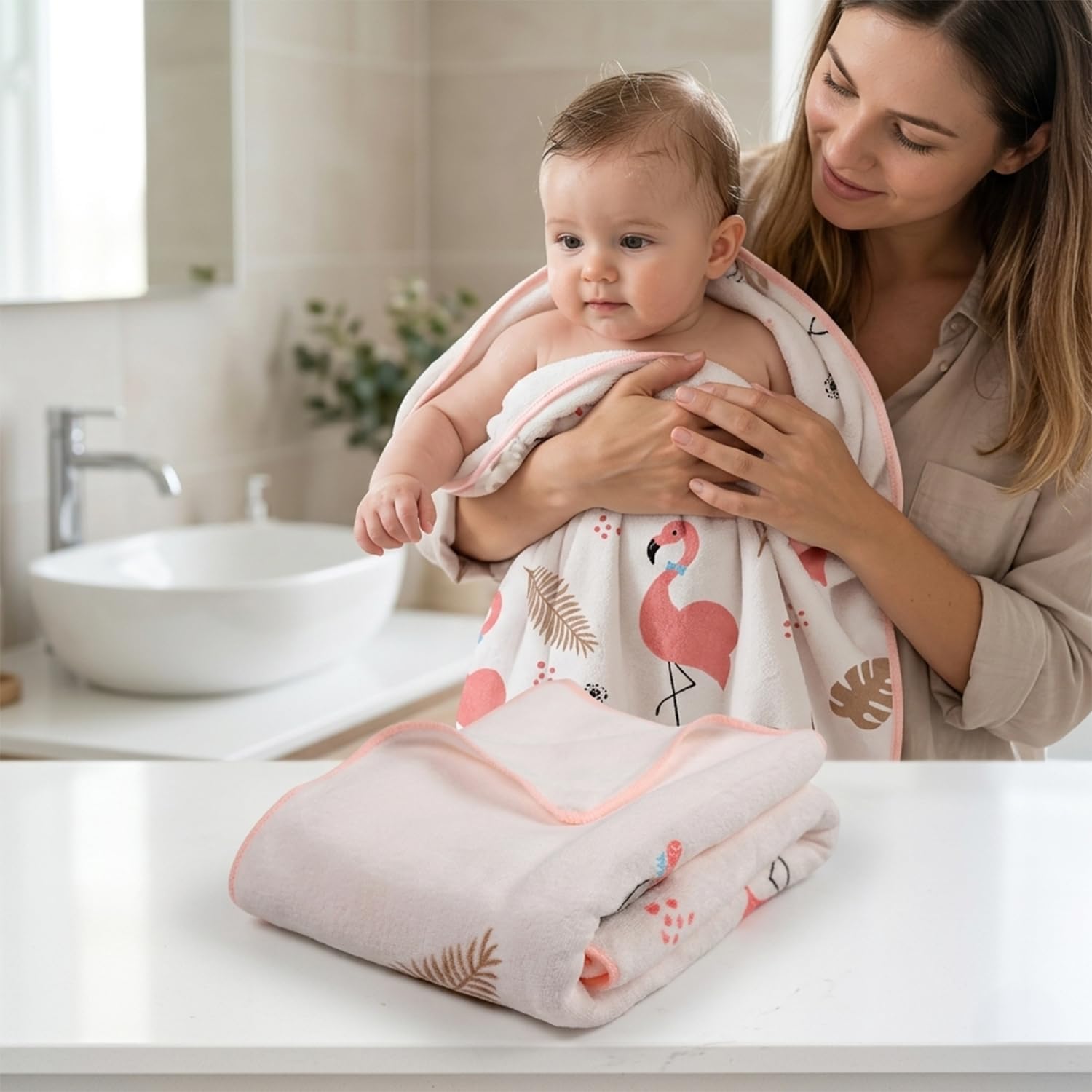 Mee Mee Microfiber Baby Bath Towel for Newborn | Extra Soft & Quick Absorbent Baby Wash Cloth | Gentle Towel for Babies, Infants & Toddlers | 70 x 110 cm | Pink | Pack of 1