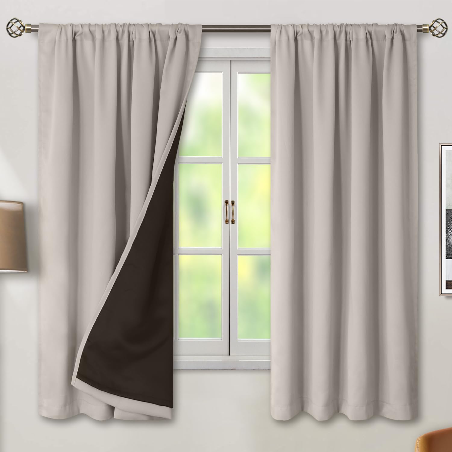 BGment Camel Blackout Curtains for Bedroom 63 Inch Length 2 Panels Set, Thermal Insulated Full Room Darkening Noise Canceling Living Room Curtains