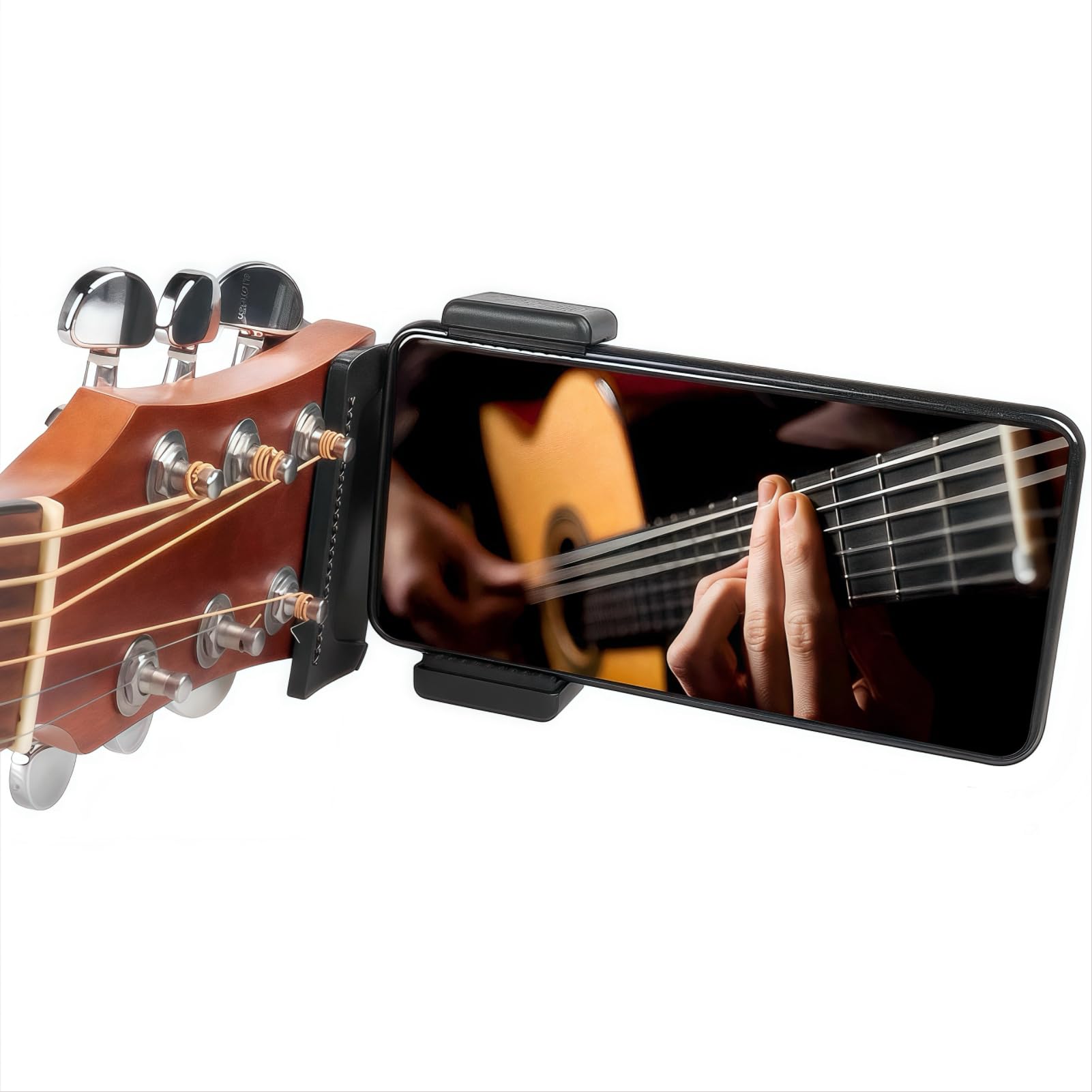 nancher Black 360° Adjustable Guitar Phone Holder, Ideal Guitar Gift for Players, a Guitar Gadget Designed to Clamp Phone on Guitar or Mount on Desk to Record Videos, Read Sheet Music and Live Stream