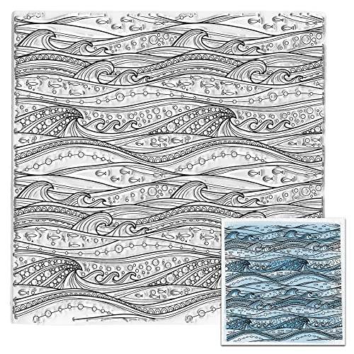 LANGFON Retro Style Ocean Waves Background Clear Stamps for Card Making Decoration DIY Scrapbooking, Sea Waves Background Silicone Transparent Seal Stamps for Embossing Album Decor Craft.