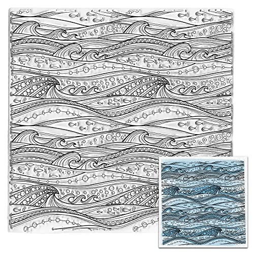 LANGFON Retro Style Ocean Waves Background Clear Stamps for Card Making Decoration DIY Scrapbooking, Sea Waves Background Silicone Transparent Seal Stamps for Embossing Album Decor Craft.