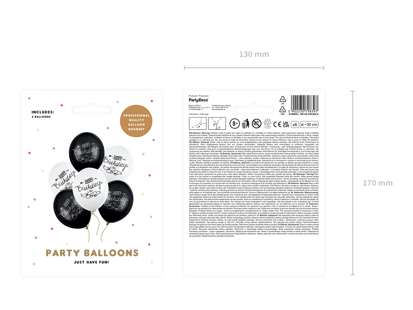 Happy Birthday Luftballons-Set – 6 Stück, 30cm, Gold-weiß, Für Helium Oder Luft