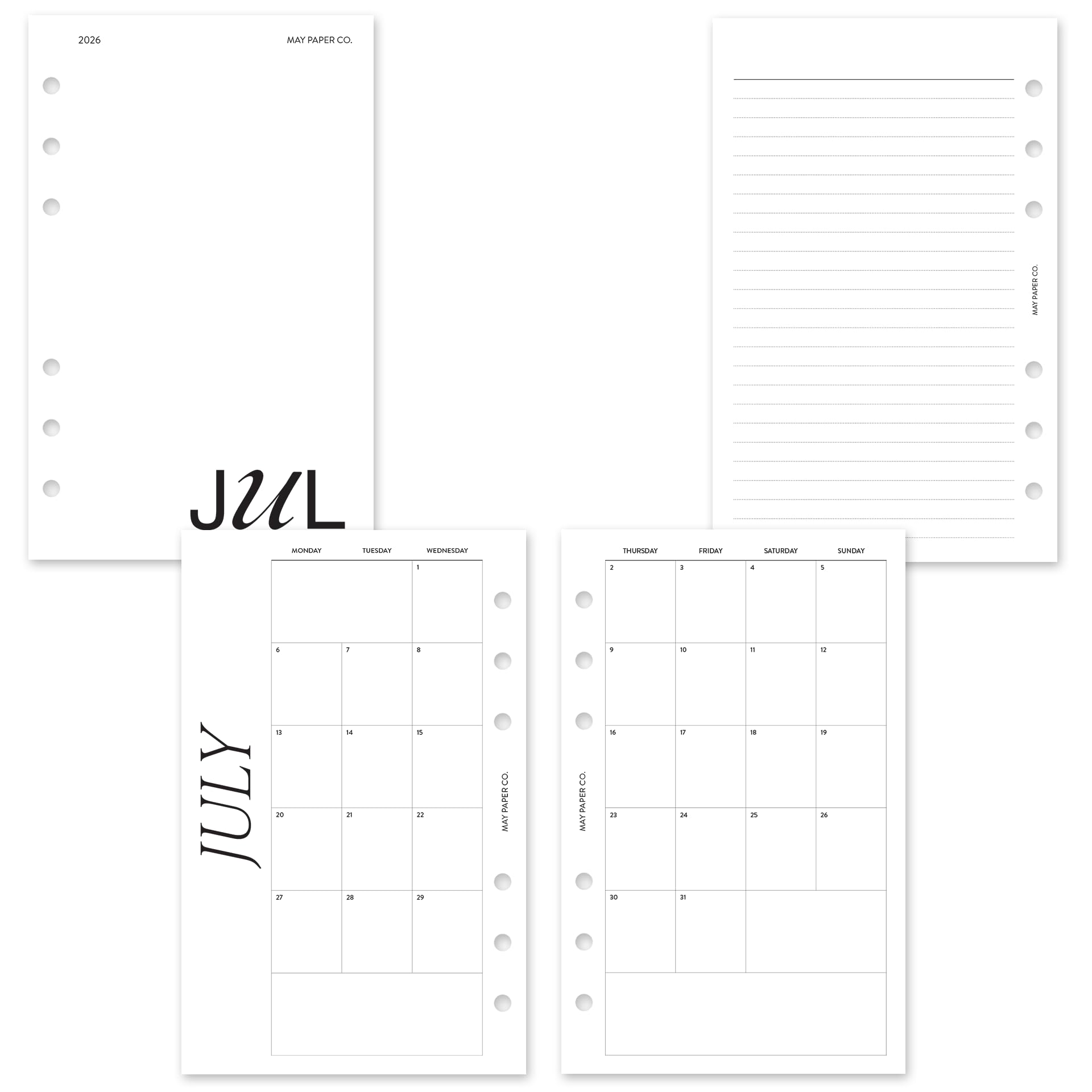 MAY PAPER CO. Planificateur mensuel 2026/2027 avec date mensuelle sur 2 pages classique – Format compact FC | juillet 2026 à juin 2027 | Recharge de planificateur | Début du lundi | Mois séparables