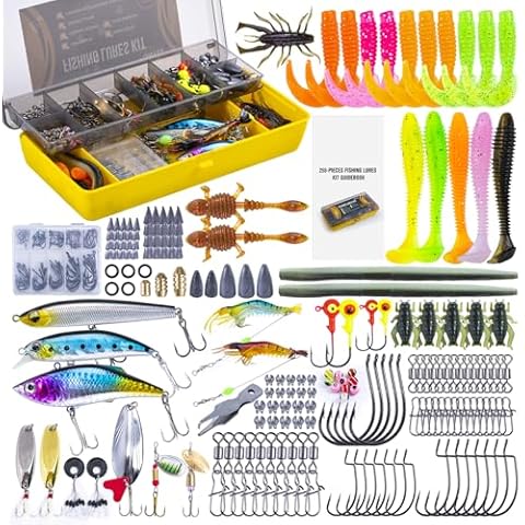 UNYLE 2 Layers Fishing Lures Tackle Box with Tackle Included, 255Pcs Fishing Lures Kit, Contains Hooks, Jigs, Soft Lure, Detailed Manual, Accessories, Comprehensive Bait Lure Gifts Cover
