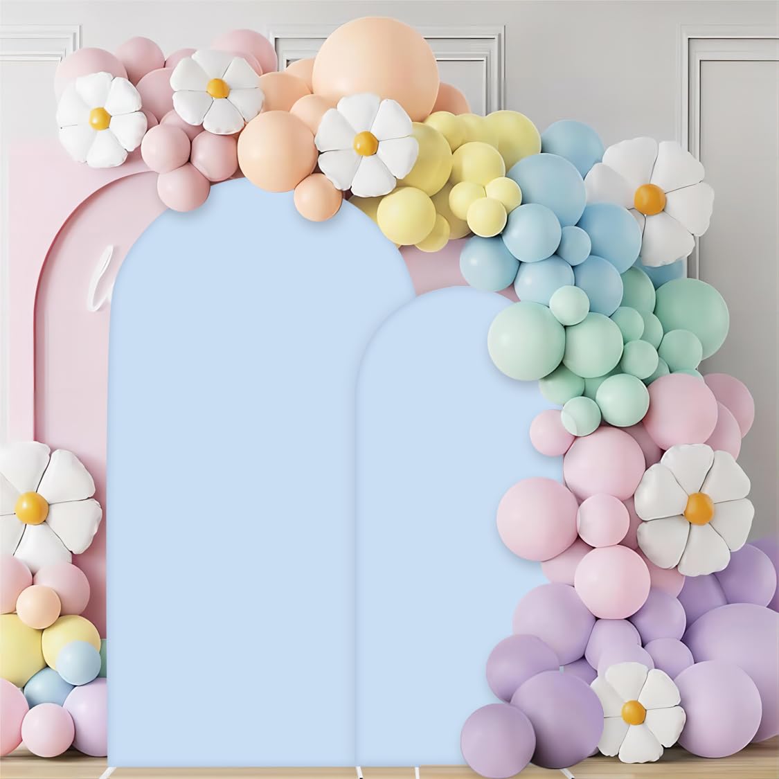 Detanpoly Wedding Arch Cover Set of 2 Spandex Arch Stand Covers Blue 2-Sided Round Top Chiara Arch Backdrop Stands Cover for Ceremony Banquet Birthday