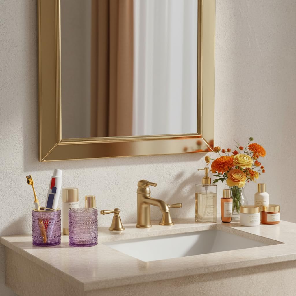 Soporte para cepillos de dientes para baños, cepillo de dientes de vidrio transparente y soporte para pasta de dientes, vaso de baño de 10 onzas y taza de enjuague bucal, taza de almacenamiento