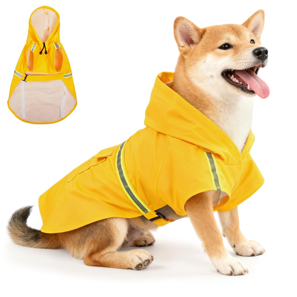 OSDUE Impermeabile per Cani Cappotto,Impermeabile Cane e Foro per Colletto e Strisce Riflettenti protettive,Regolabile Cappotto Impermeabiles 100%,per Piccoli Medio Grandi Cuccioli L-XXXL