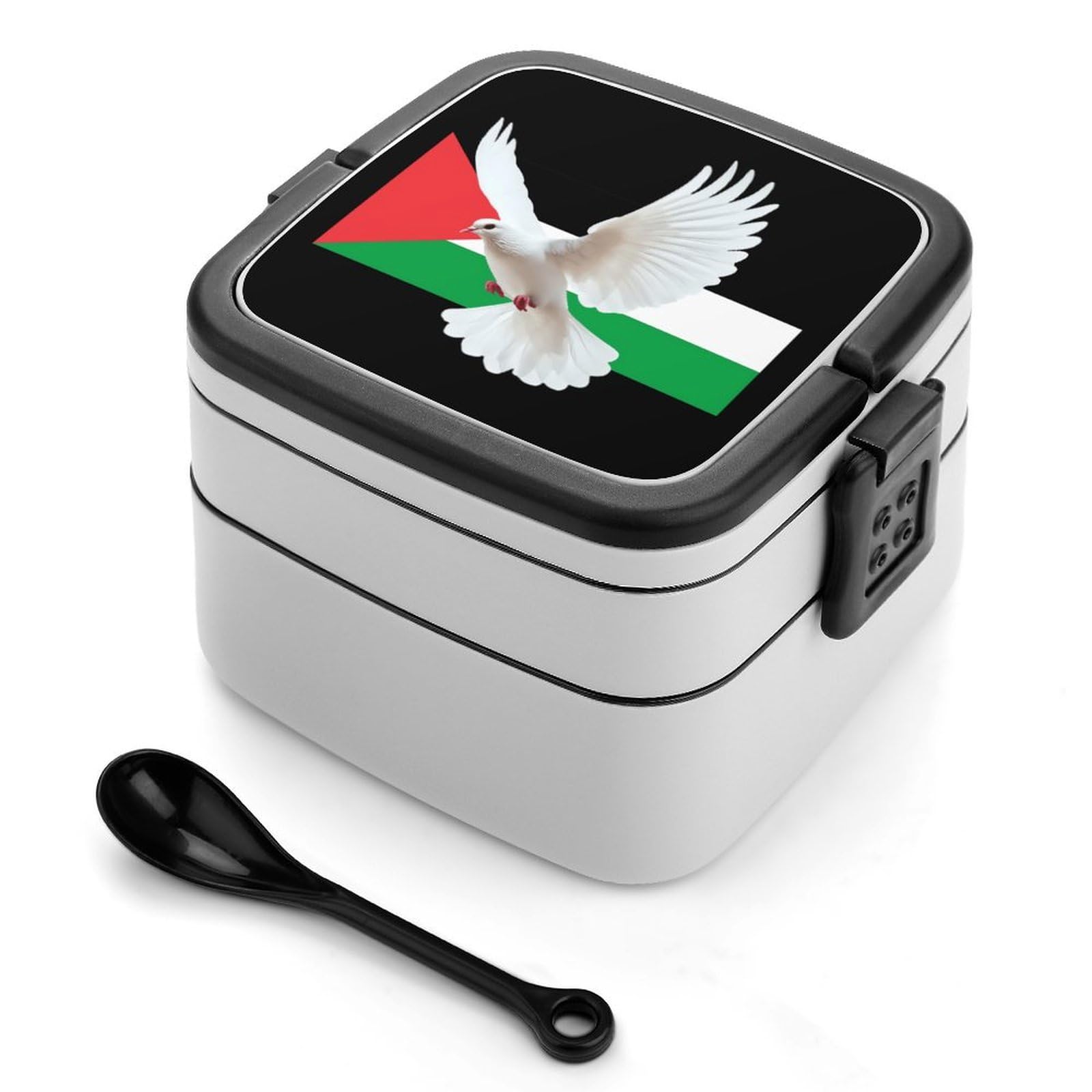 CGSBNGHA Peace Dove & Palestine Palestinian Flag Bento Lunch Box 2 Layer Lunchbox Food Container for Adults Office