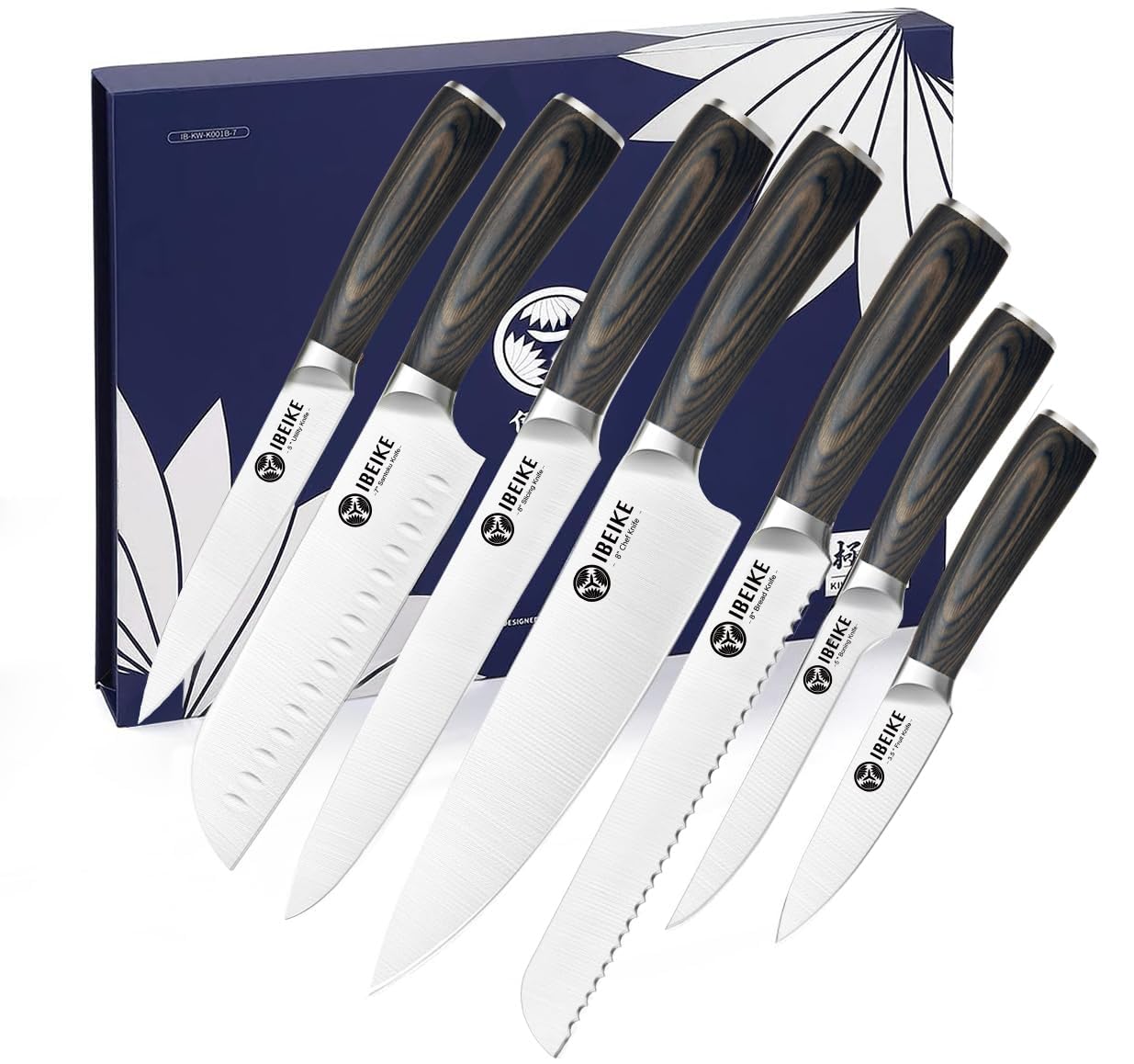 Chef Knife Set Professional - 7-Piece Kitchen knife Set without Block, High Carbon Stainless Steel Japanese-Style Kitchen knives, Full-Tang, Ergonomic Red Pakkawood Handle