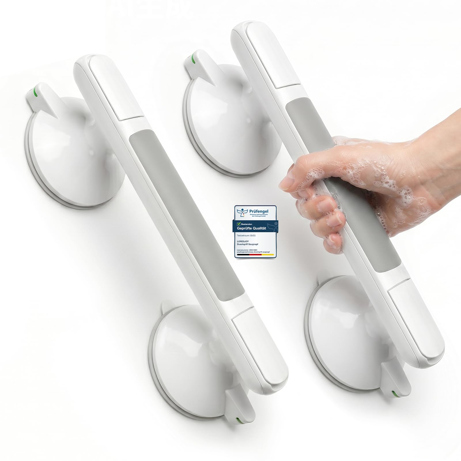 Maniglia Doccia Anziani, Maniglie Ventosa da Bagno (2×Grigio) | Rimovibile Maniglioni Bagno per Anziani, Senza Foratura, Maniglione Bagno, Corrimano per Il Bagno per Mobilità