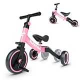 besrey 5 in 1 Toddler Bike for 1 Year to 4 Years Old Kids&comma; Toddler Tricycle Kids Trikes Tricycle&comma; Toys for Boy & Girl&comma; Balance Training&comma; Removable Pedals
