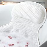 Bath Pillow Bathtub Pillow, Luxury Bath Pillows for Tub Neck and Back Support, Bath Tub Pillow Headrest with Soft 4D Mesh Fabric and Non-Slip Suction Cups, Relaxing Bath Accessories Spa Gifts White