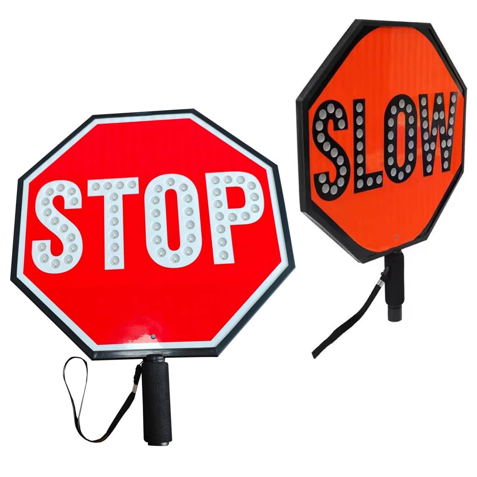 Ręczne wiosło LED STOP SLOW, 18-calowy dwustronny znak kontroli ruchu Odblaskowy znak ostrzegawczy stop, tryby stałego/światła LED
